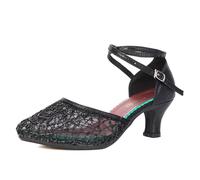 SWDZM Zapatos de Baile de Salón de Mujeres Zapatos de Baile de Salsa Latina de Rendimiento,Talón-5.5cm,Negro,EU 35