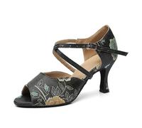 SWDZM Zapatos de Baile de salón para Mujer Zapatos de Baile de Salsa Bachata Tango,Negro,Talón-7.5CM,EU 38