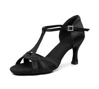SWDZM Zapatos de Baile Latino de Satén para Mujeres Zapatos de Baile Profesionales de Salsa,Negro,EU 38
