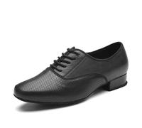 SWDZM Zapatos de Baile Latino Hombre Bachata y Salsa Lace Up Cerrados tacón bajo Flamenco práctic,Negro hoyo,Tacón 2.5cm,Suela de Ante,46EU