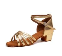 SWDZM Zapatos de Baile Latino Niña Tacón 3 cm Estándar Salsa Bailarina y Bachata Principiantes Bailarina Práctica,Oro,EU 39