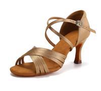 SWDZM Zapatos de Baile Latino para Mujer Salsa Tango Profesional Entrenamiento Zapatos de Baile de Salón,Beige,Tacón 7cm,Suela de Gamuza,EU 42