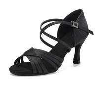 SWDZM Zapatos de Baile Latino para Mujer Salsa Tango Profesional Entrenamiento Zapatos de Baile de Salón,Negro,Tacón 7cm,Suela de Gamuza,EU 37