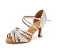 SWDZM Zapatos de Baile Mujer Salsa y Bachata Latino para Mujer Punta Abierta Practice Tango Zapatos Brillantes,Plateado,EU 40