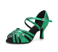 SWDZM Zapatos de Baile Mujer Salsa y Bachata Latino para Mujer Punta Abierta Practice Tango Zapatos Brillantes,Verde,EU 37