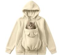 Sweat à Capuche Femme Avec Poche pour Animal, Hoodie Porte-Chat pour Petit Chien et Chat, Sweat Polaire Oversize Femme Avec Grande Poche Kangourou, 2 en 1 (Apricot,L)