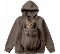 Sweat à Capuche Femme Avec Poche pour Animal, Hoodie Porte-Chat pour Petit Chien et Chat, Sweat Polaire Oversize Femme Avec Grande Poche Kangourou, 2 en 1 (Khaki,M)