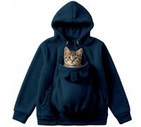Sweat à Capuche Femme Avec Poche pour Animal, Hoodie Porte-Chat pour Petit Chien et Chat, Sweat Polaire Oversize Femme Avec Grande Poche Kangourou, 2 en 1 (Navy Blue,L)