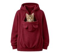 Sweat à Capuche Femme Avec Poche pour Animal, Hoodie Porte-Chat pour Petit Chien et Chat, Sweat Polaire Oversize Femme Avec Grande Poche Kangourou, 2 en 1 (Dark Red,S)