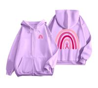 Sweat à Capuche zippé pour Homme Avec poche et Cordon de serrage, idéal au quotidien et imprimé pour la sensibilisation au Cancer du Sein. Abrigo Deportivo (Purple, M)