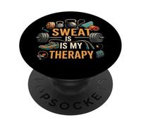 Sweat Is My Therapy Gym Workout Fitness Design PopSockets PopGrip Adhesivo