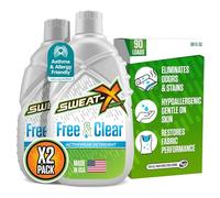 Sweat X Sport Free & Clear Active ewear Detergente - Certificado Asma & Allergy Friendly® - Hipoalergénico - para ropa deportiva y uso diario, 90 cargas (2 paquetes de 45 botellas de carga)