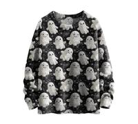 Sweater Halloween Mujer Deporte Sudadera Oversize Oversize Otoño Sudadera de Halloween Invierno Suéter Manga Larga Impreso Ropa Cuello Redondo Básico Blusa Tops Cute Casual, Dark Gray, XL