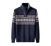 Sweater Hombre - Suéter con Cuello Alto Y Media Cremallera para Otoñoinvierno para Navidad Ajustado con Leggings (Blue XL)