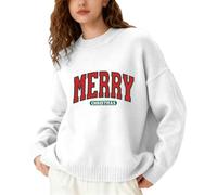 Sweater Mujer-Jersey NavideñAs Mujer SuéTer De Punto con Estampado De Letras, Manga Larga, Cuello Redondo, Estilo Casual, Ideal para OtoñO E Invierno. Suave Y CóModo. (White, XXL)