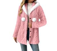 Sweaters Cardigans for Women Hooded Knit Long Sleeve Coats Fashion Button Down Jackets Warm Outerwear with Fuzzy Ball