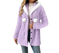 Sweaters Cardigans for Women Hooded Knit Long Sleeve Coats Fashion Button Down Jackets Warm Outerwear with Fuzzy Ball