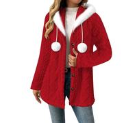 Sweaters Cardigans for Women Hooded Knit Long Sleeve Coats Fashion Button Down Jackets Warm Outerwear with Fuzzy Ball