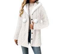 Sweaters Cardigans for Women Hooded Knit Long Sleeve Coats Fashion Button Down Jackets Warm Outerwear with Fuzzy Ball