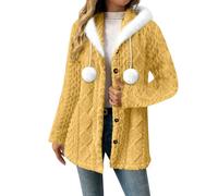 Sweaters Cardigans for Women Hooded Knit Long Sleeve Coats Fashion Button Down Jackets Warm Outerwear with Fuzzy Ball
