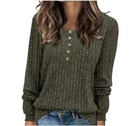 Sweaters for Women 1/4 Button Closure Long Sleeve Solid Color Crew Neck Fashion Tunic Tops for Fall Outdoor Pullover