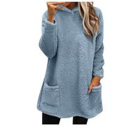 Sweaters for Women Fuzzy Long Style Chunky Long Sleeve Solid Color Crew Neck with Double Pockets Fall Casual Outfits