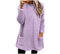 Sweaters for Women Fuzzy Long Style Chunky Long Sleeve Solid Color Crew Neck with Double Pockets Fall Casual Outfits