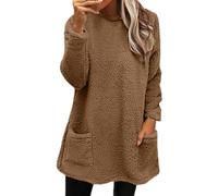 Sweaters for Women Fuzzy Long Style Chunky Long Sleeve Solid Color Crew Neck with Double Pockets Fall Casual Outfits