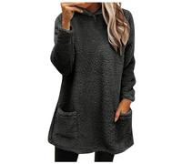 Sweaters for Women Fuzzy Long Style Chunky Long Sleeve Solid Color Crew Neck with Double Pockets Fall Casual Outfits
