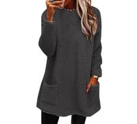 Sweaters for Women Fuzzy Long Style Chunky Long Sleeve Solid Color Crew Neck with Double Pockets Fall Casual Outfits