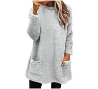 Sweaters for Women Fuzzy Long Style Chunky Long Sleeve Solid Color Crew Neck with Double Pockets Fall Casual Outfits