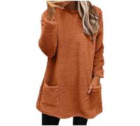 Sweaters for Women Fuzzy Long Style Chunky Long Sleeve Solid Color Crew Neck with Double Pockets Fall Casual Outfits