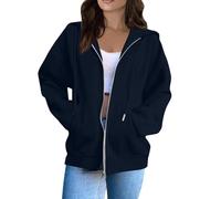 Sweatshirt Mujer Cremallera con Capucha Solid Color Manga Larga - Ropa Mujer Otoño 2025 con Bolsillo Chic Glamour Anchos Hoodies Casual Deporte Sudaderas Marina de Guerra M