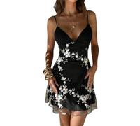 SweatyRocks Vestido elegante para mujer, sin mangas, línea A, corto, vestido de fiesta, bordado, vestido de verano, vestido de cóctel, Negro , S