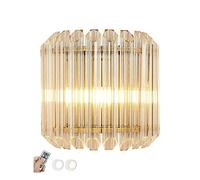 SweAtz Apliques de Pared de Cristal inalámbricos con Pilas, Dorado, Moderno, Regulable, Control Remoto, lámpara de Pared inalámbrica, Prisma de Cristal, luz de Pared inalámbrica para Dormitorio, me