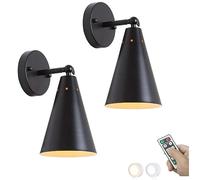 SweAtz Juego de 2 Apliques de Pared con Pilas, Estilo Vintage, Industrial, Negro, con Mando a Distancia, Funciona con Pilas, lámpara de Pared para cabecera, Interior, Recargable por USB, inalámbric