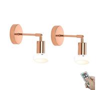 SweAtz Juego de Dos Luces de Pared con Pilas, Aplique de Pared inalámbrico, Control Remoto, Bombilla Regulable, lámpara de Pared inalámbrica de Oro Rosa Negro, Accesorio de iluminación Ajustable pa
