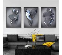SWECOMZE Juego de 3 carteles artísticos modernos, estatua de metal 3D, estatua artística, amor, corazón, beso, arte de pared, sin marco, decoración de pared, decoración de pared (A, 40x50 cm)