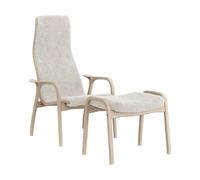 Swedese Sillón y reposapiés Lamino roble pigmentado blanco/piel de oveja Off white (blanco)