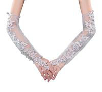 Sweeaau 1 par de guantes de encaje sin dedos para mujer, guantes de noche, gótico, con encaje, para bodas y fiestas de baile, Flores grises, Talla única