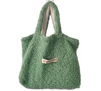 Sweeaau Bolso de mano de lana de cordero de imitación de doble cara para otoño e invierno con gran capacidad y diseños de felpa suave, bolso casual para mujer, Verde y blanco, One Size