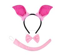Sweeaau Disfraz de cerdo de 1/3/4 piezas para niños, diadema de orejas de cerdo, cola, lazos, guantes, falda tutú, accesorios de cosplay de animales para Halloween