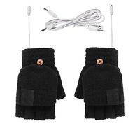 Sweeaau Guantes USB de medio dedo con calefacción eléctrica, guantes de punto, carga USB, a prueba de frío, unisex, invierno, exterior, interior, niñas y sombrero, Negro, Talla única