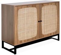 sweeek Aparador 2 puertas caña y madera, 100cm, natural