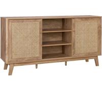 sweeek Aparador con 2 puertas correderas y estantes efecto madera y caña,