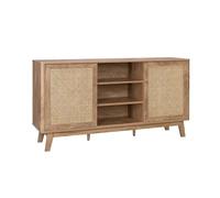 sweeek - Aparador con 2 Puertas correderas y estantes, Efecto Madera y Detalle de caña 150cm