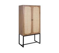 sweeek - Aparador Retro de 2 Puertas de Madera Oscura y caña con Patas de Metal Negro