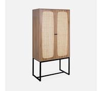 swe parador Retro de 2 Puertas de Madera Oscura y caña con Patas de Metal Negro
