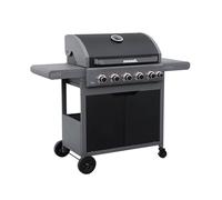 sweeek - Barbacoa de gas 5 quemadores + 1 fuego lateral, Edmond, Negro, 132x62x143 cm