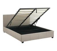 Sweeek Cama con somier abatible y cabecero, 140cm beige